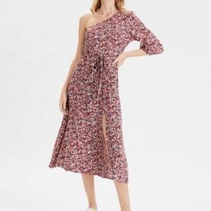 American Eagle floral one shoulder midi length slit made in Italy dress size S
